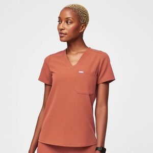 FIGS Catarina One-Pocket Scrub Top- Terracotta
